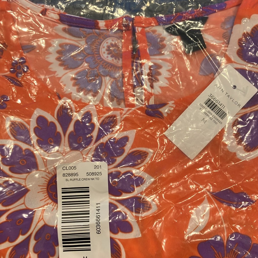 NEW! Ann Taylor Floral Ruffle Shoulder Top Flame Azalea - Size Medium